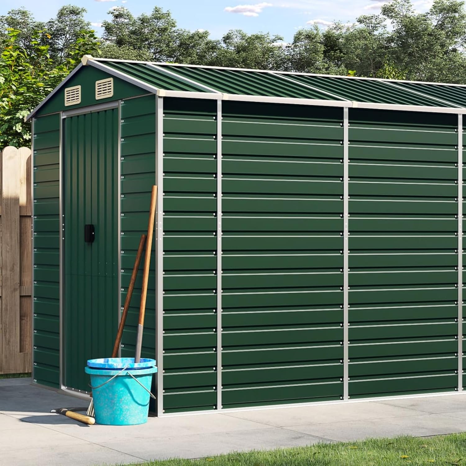 Abri de jardin - vert acier galvanisé 191x810x198 cm - rangement outils