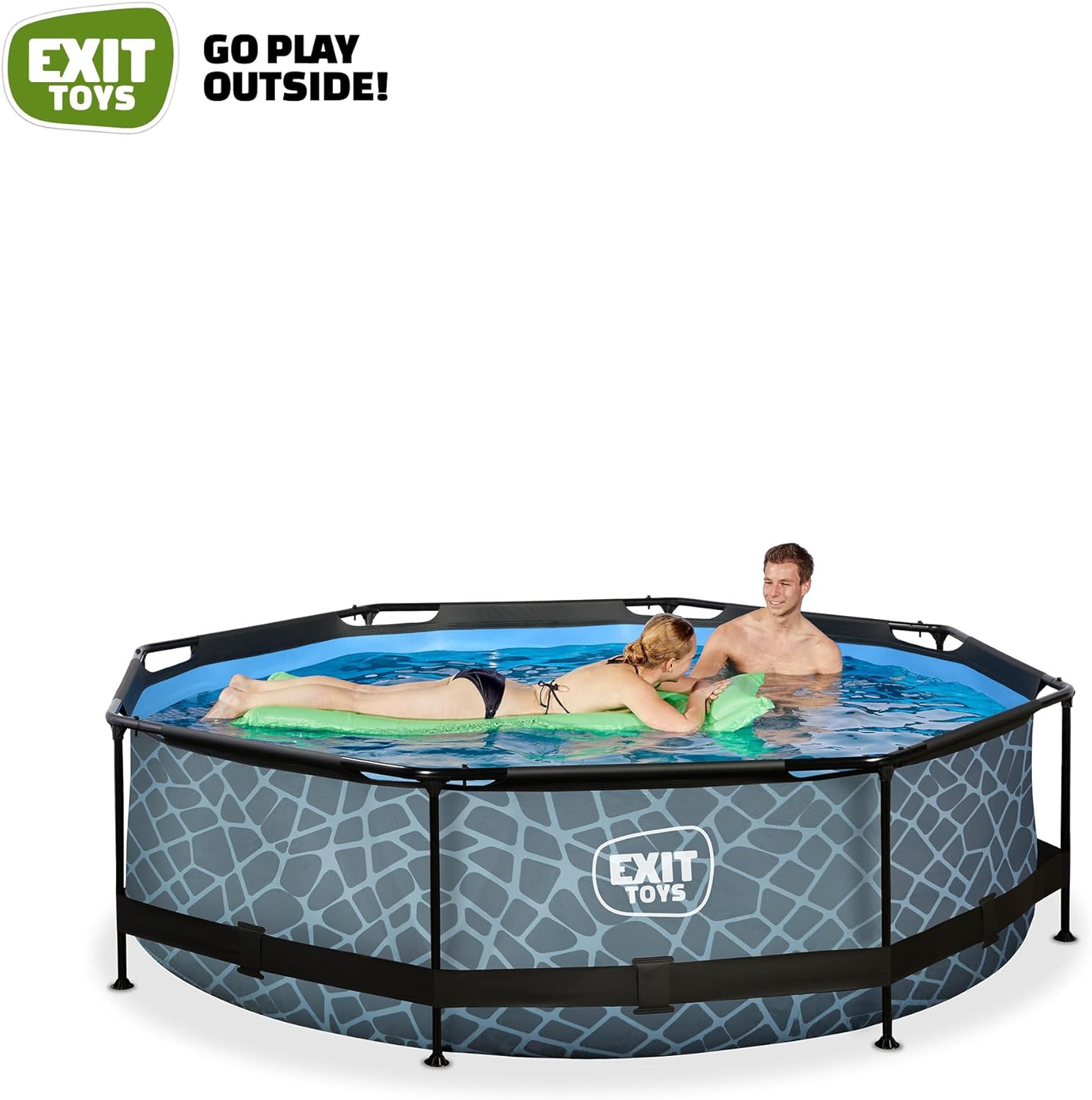 jardinite Piscine Tubulaire Stone - ø300x76cm - Piscine Hors Sol Ronde avec Pompe Filtrante à Cartouche - Entrée Basse - Idéal pour Les Jeunes Enfants - Cadre Stable - Design Unique - Gris