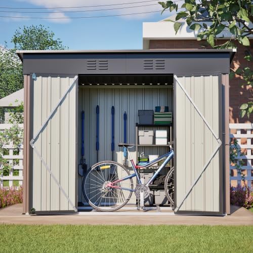 Abri de jardin métal 8x4 pieds, brun, résistant, cadre stable, spacieux