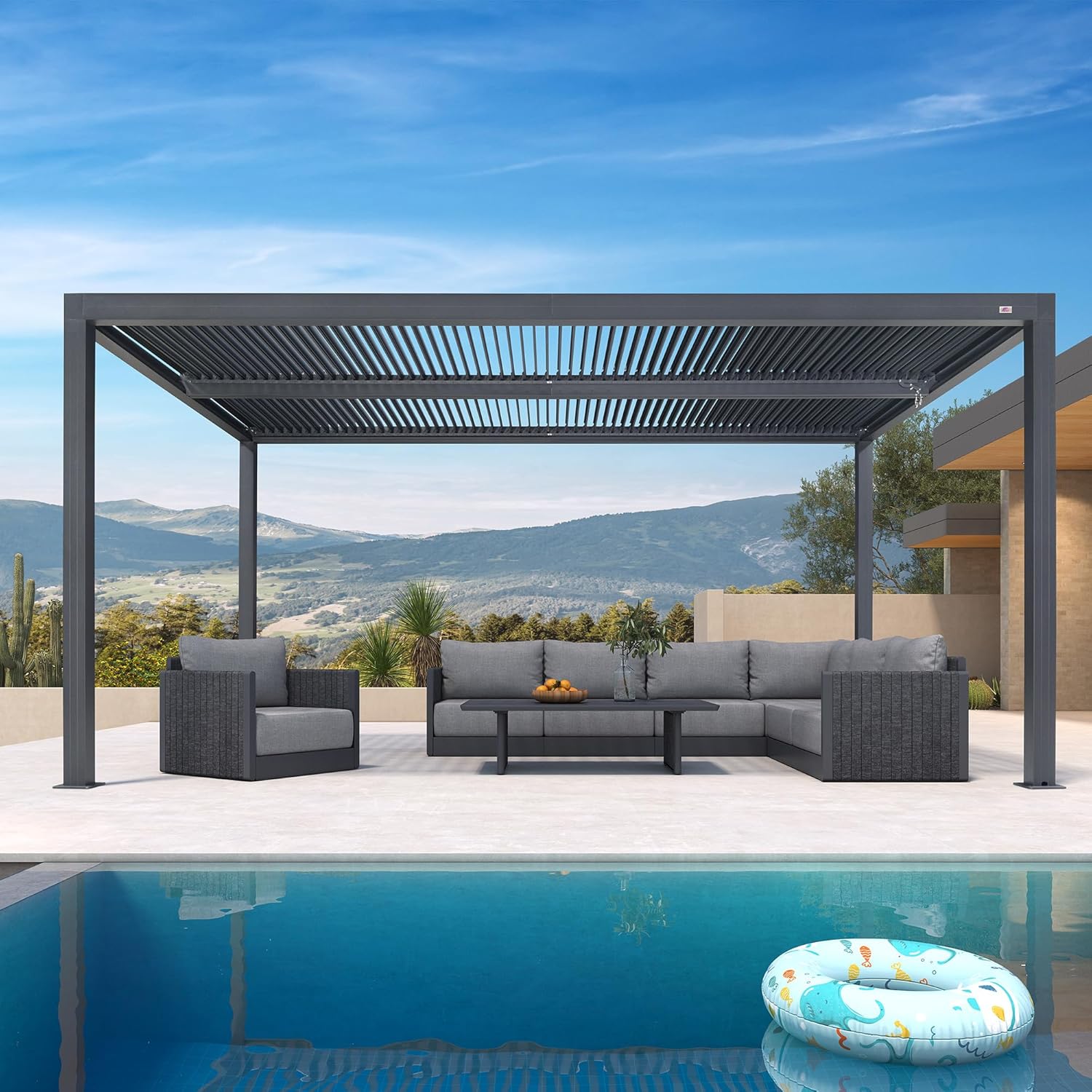 jardinite - pergola bioclimatique aluminium 4,8x3m orientable, 14,4m²