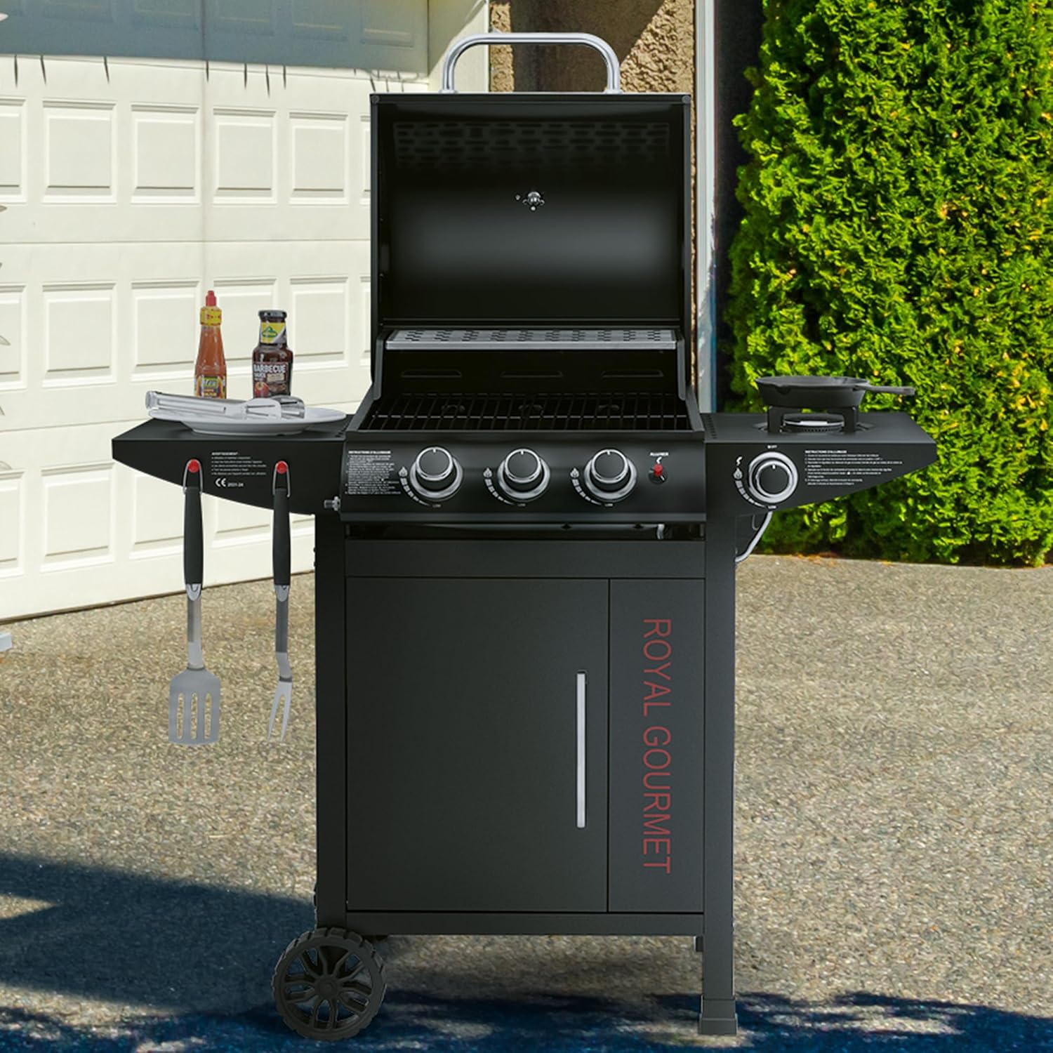 jardinite - barbecue gaz 3+1 brûleurs inox - 11,5 kW - chariot, 2 roues, thermomètre