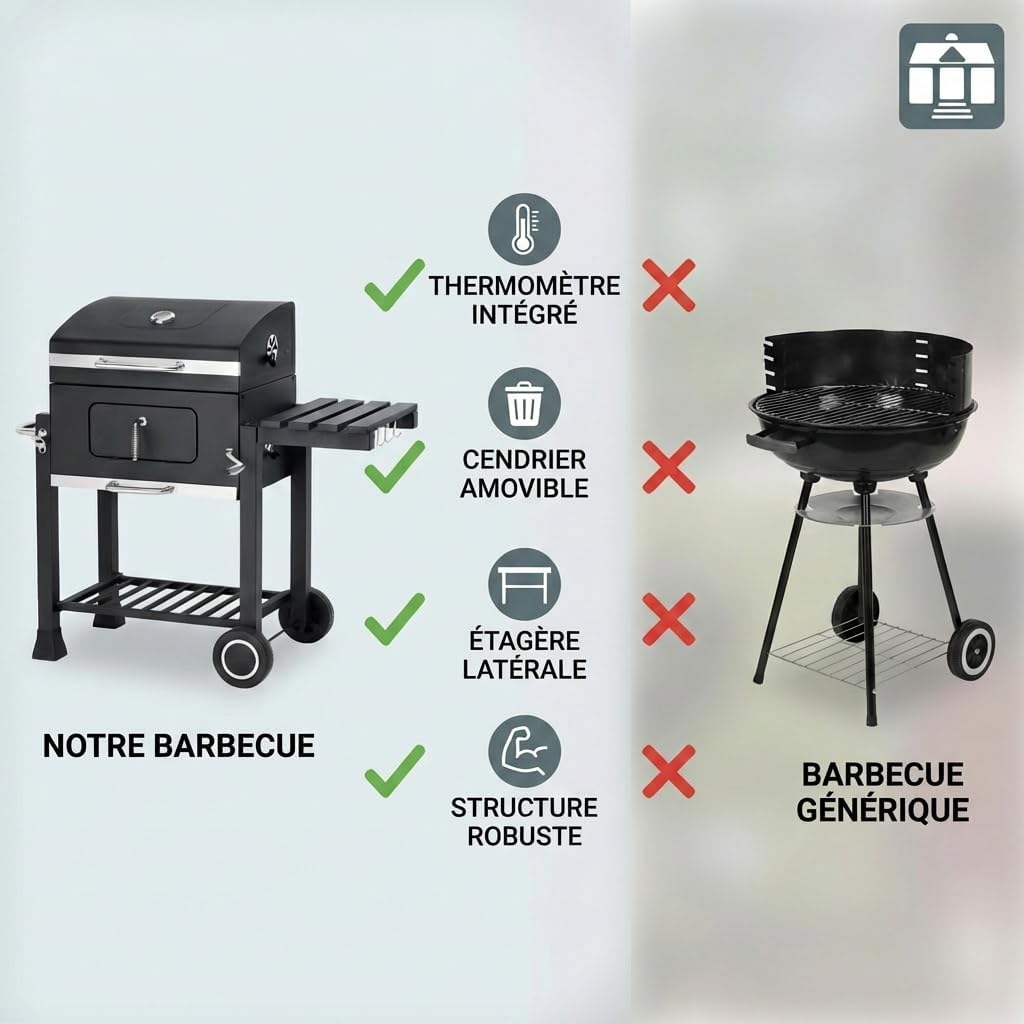 jardinite - Memphis - acier, grille, tablette pliable, roulettes, thermomètre, bac à cendres