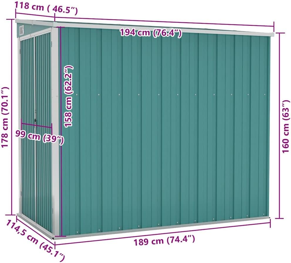 jardinite Abri de Jardin Mural Vert 118x194x178 cm )