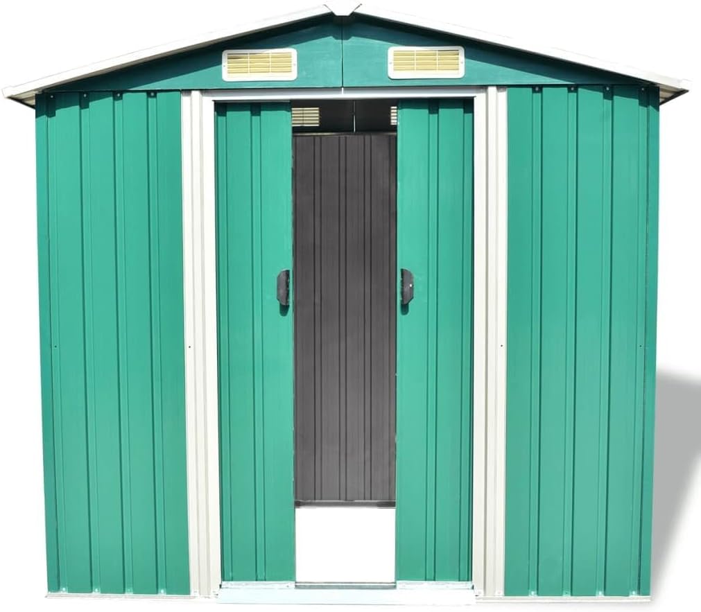 Abri de stockage métal - 204x132x186 cm - rangement jardin vert