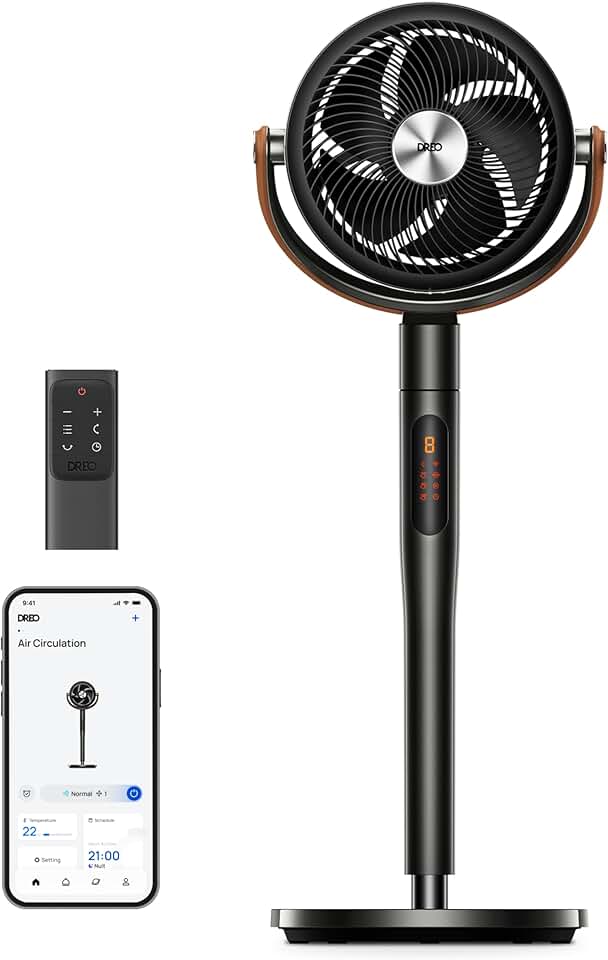 jardinite - Smart Ventilateur sur Pied - Silencieux 25dB, 8 vitesses, Alexa, portée 30m