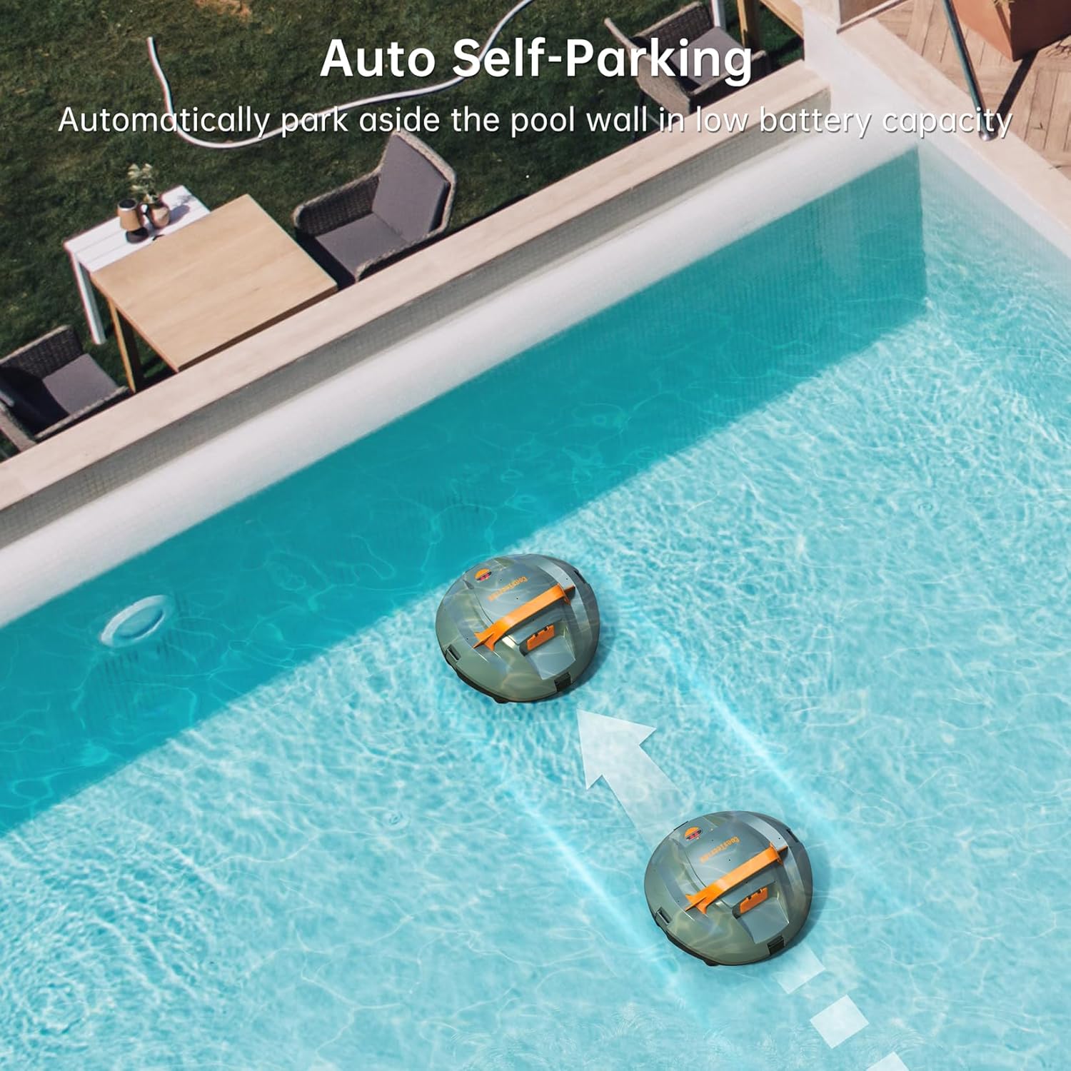 Robot piscine batterie - 120min autonomie, 80m², charge 2.5h, parking auto