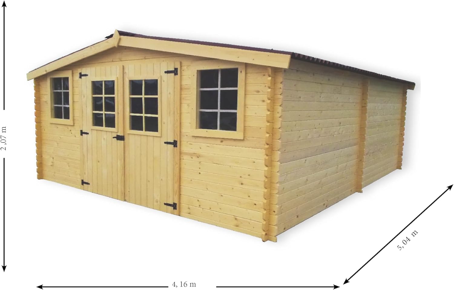 Abri de jardin bois massif - 20m², épaisseur 28mm, grande superficie