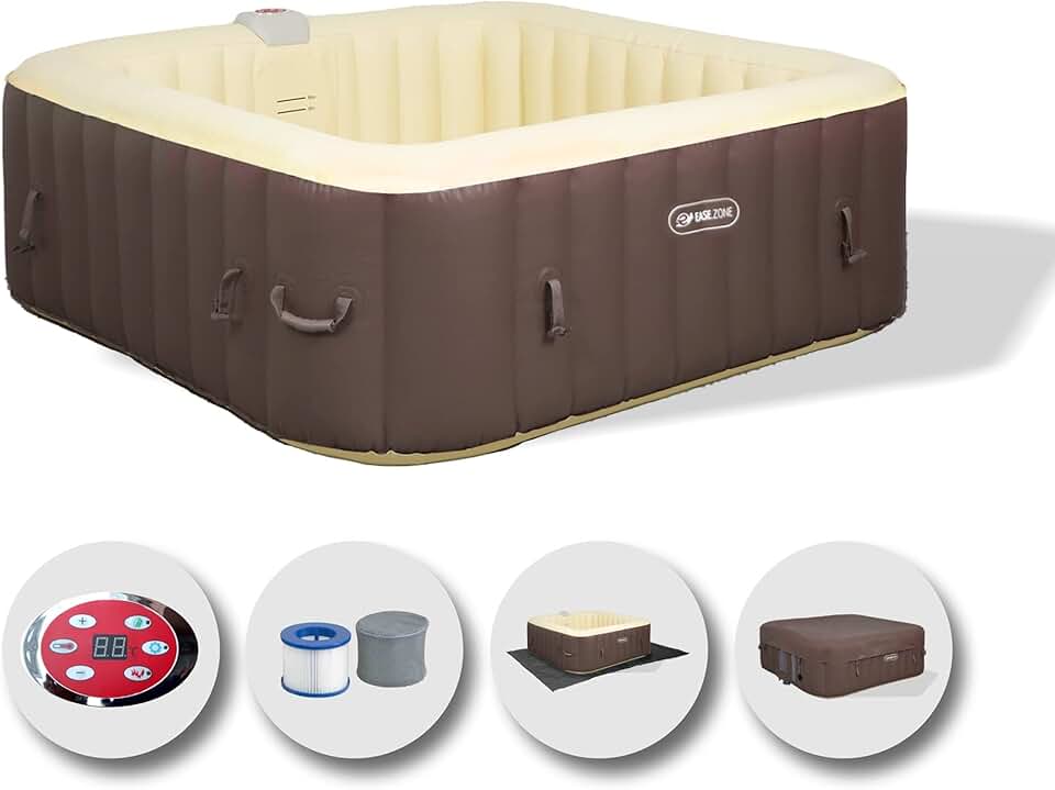 jardinite Spa hydromassage Gonflable Chauffant 4-6 Personnes 185 x 65 cm Pompe Super silencieuse intégrée, Marron