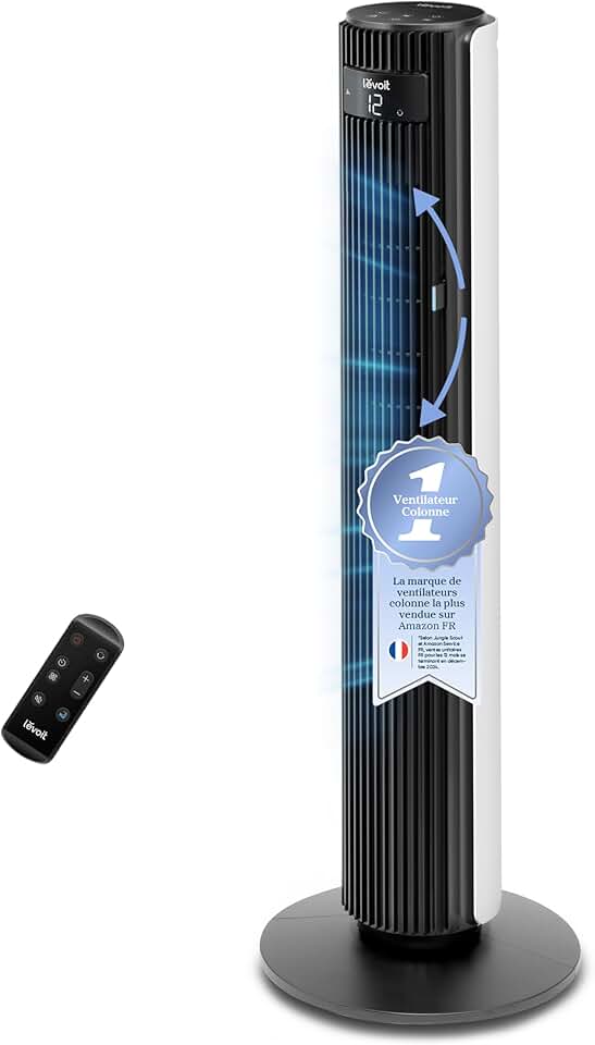 jardinite - Ventilateur colonne série silencieux - 7.9m/s, télécommande, 12 vitesses, oscillation 90°, ajustement hauteur,