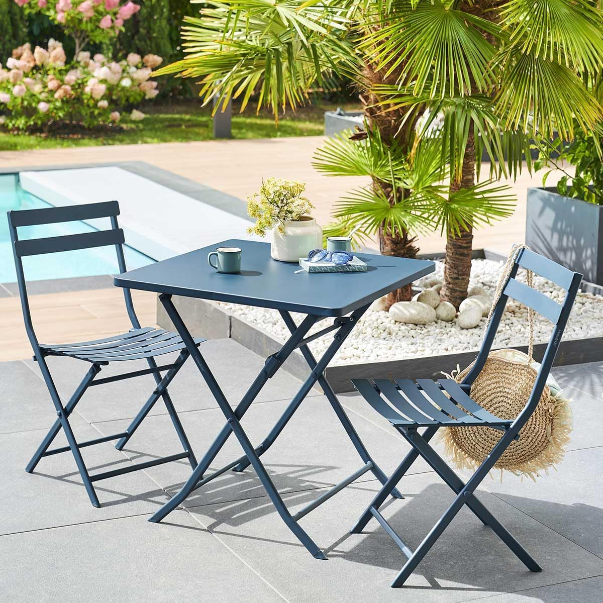 jardinite - Greensboro - table pliante 2 places acier époxy 70x70