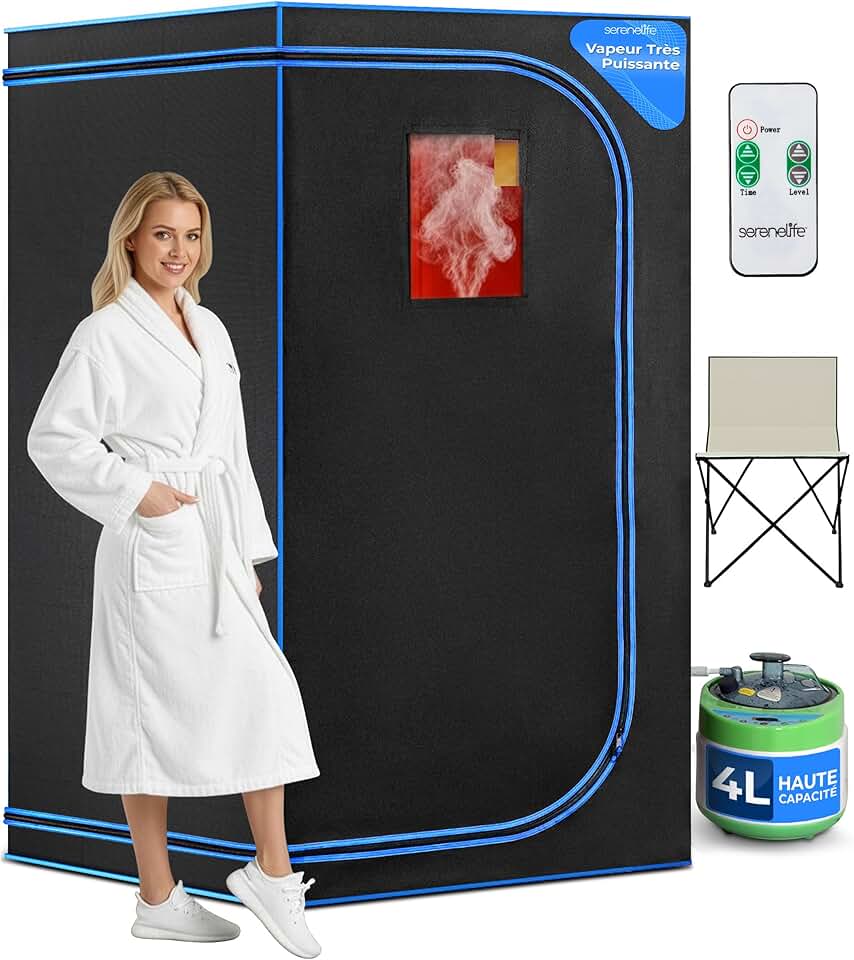 jardinite Sauna Portable, Sauna Infrarouge avec Vapeur, Spa Maison, Tente Spa avec Télécommande, Chaise Pliable et minuteur