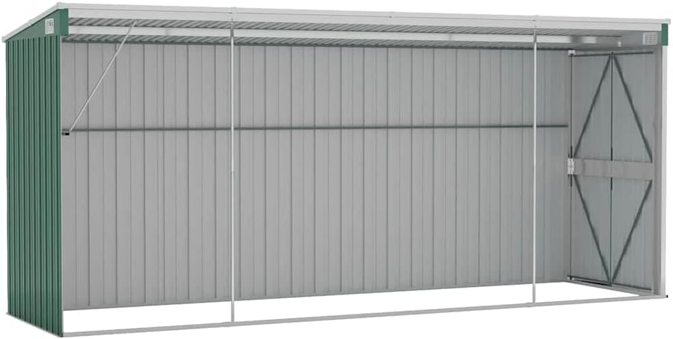 Abri de jardin mural vert - 118x382x178 cm - acier galvanisé, 47.9kg