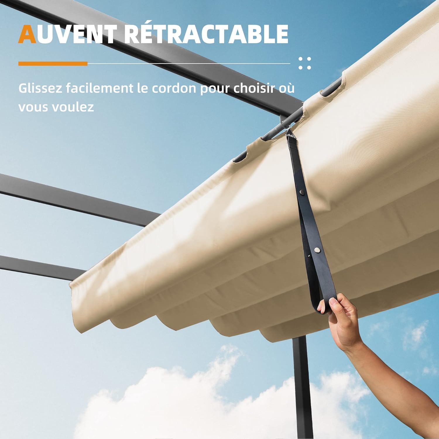 jardinite - Pergola aluminium 4x3m, toit rétractable, éclairage intégré