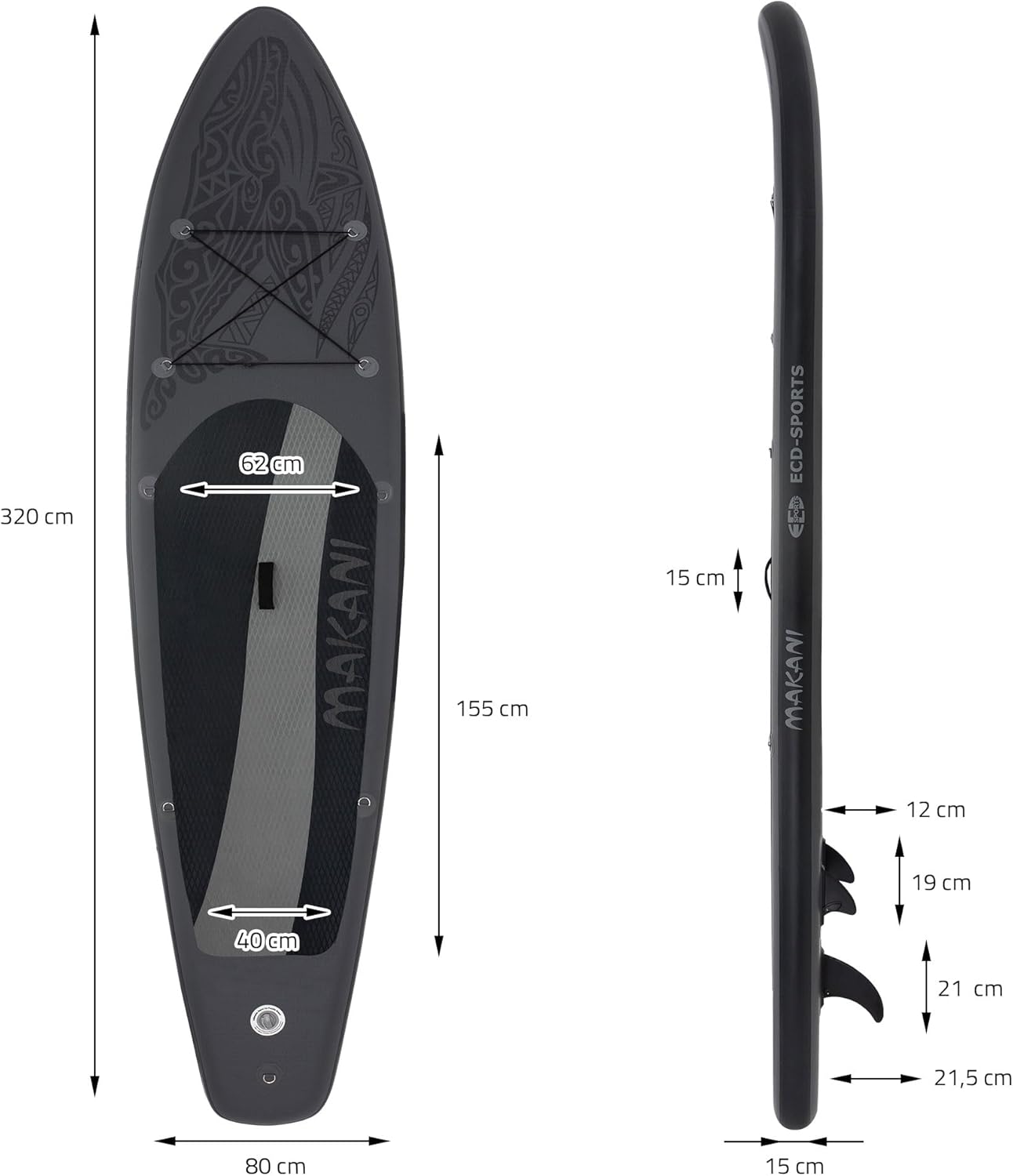 jardinite - Stand Up Paddle Gonflable - 305/308/320/380 cm - PVC, 120/150 kg, épaisseur 10/15 cm