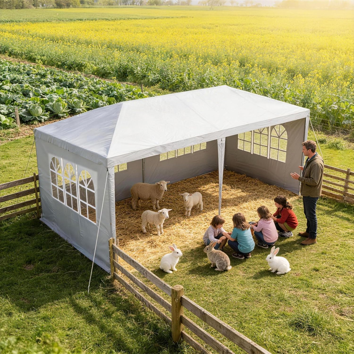 LZQ - Tonnelle de jardin, 3x6m, imperméable, 6 parois, avec fenêtres