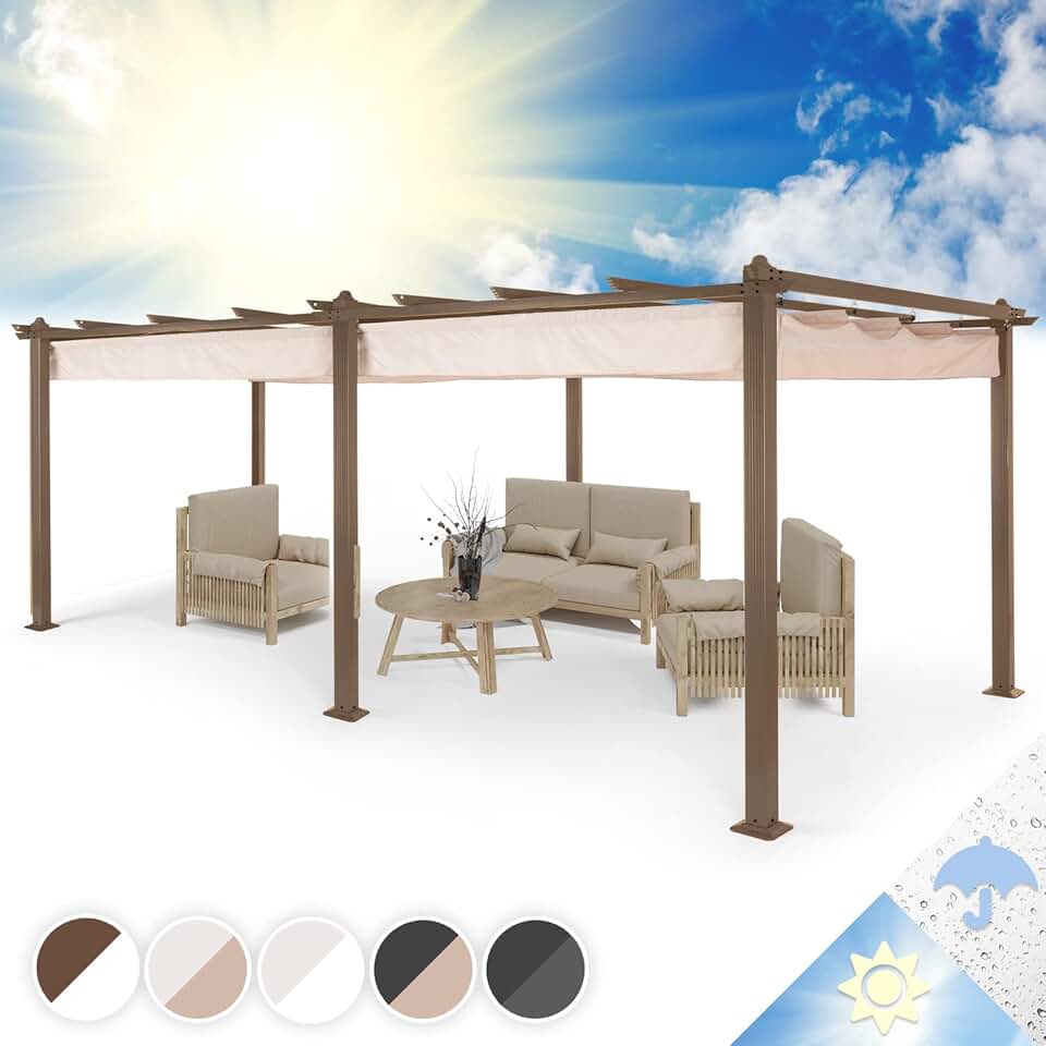 jardinite - Pergola aluminium série Terrasse - 3x6m - toit rétractable, structure alu, UV, polyester imperméable