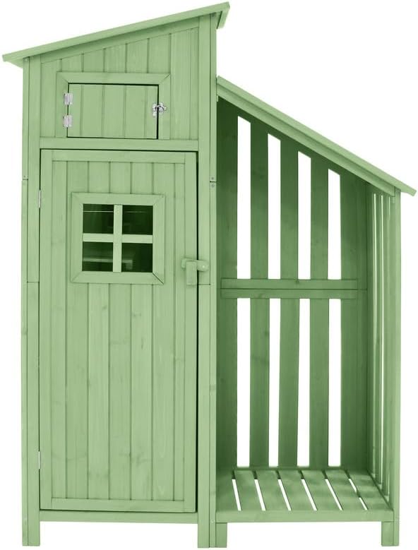 Abri de Jardin en Bois 124x46x174cm,Rangement Outils de Jardin,Cabane de Jardin Extérieur avec Serrure en PVC incliné à loquet,Vert