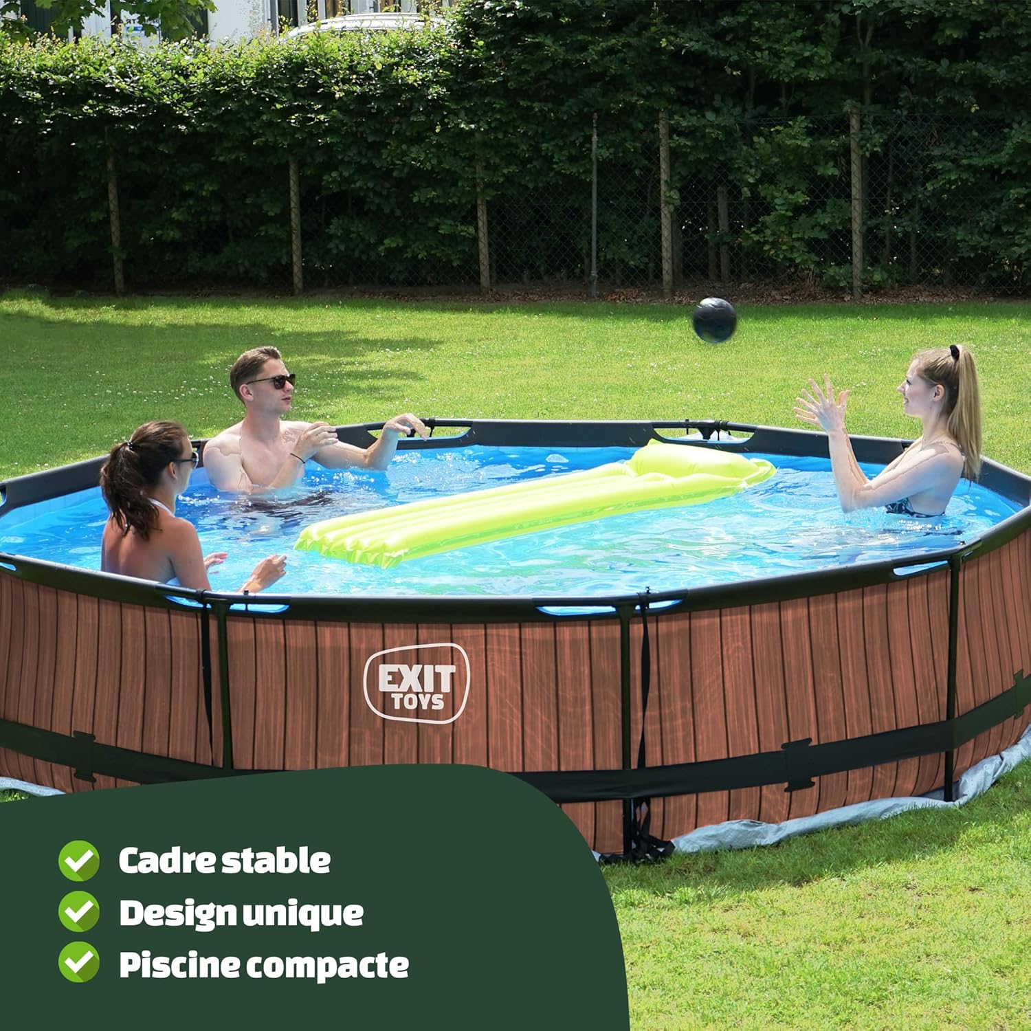 jardinite Piscine Tubulaire Wood - ø360x76cm - Piscine Hors Sol Ronde Grande avec Pompe Filtrante à Cartouche - Entrée Basse - Idéal pour Les Jeunes Enfants - Cadre Stable - Design Unique - Marron