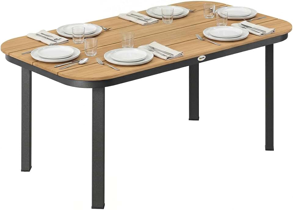 jardinite - Table de jardin WPC lattes 155x88x72cm - 4-6 pers. métal