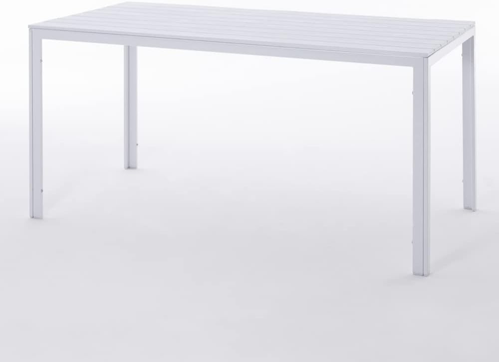 Thomas & Anita - Salon de jardin 6 places - 160x90cm - acier et polypropylène, table effet bois blanc, chaises empilable