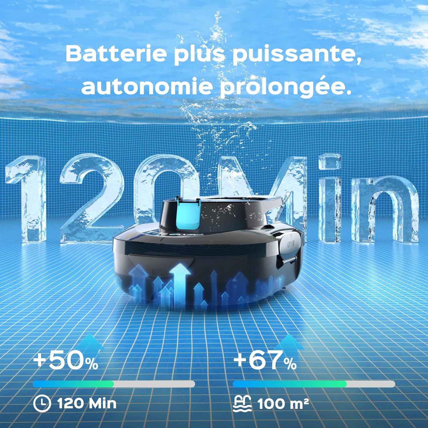 S1PRO Robot piscine double moteur 100m², 120min autonomie Version2026
