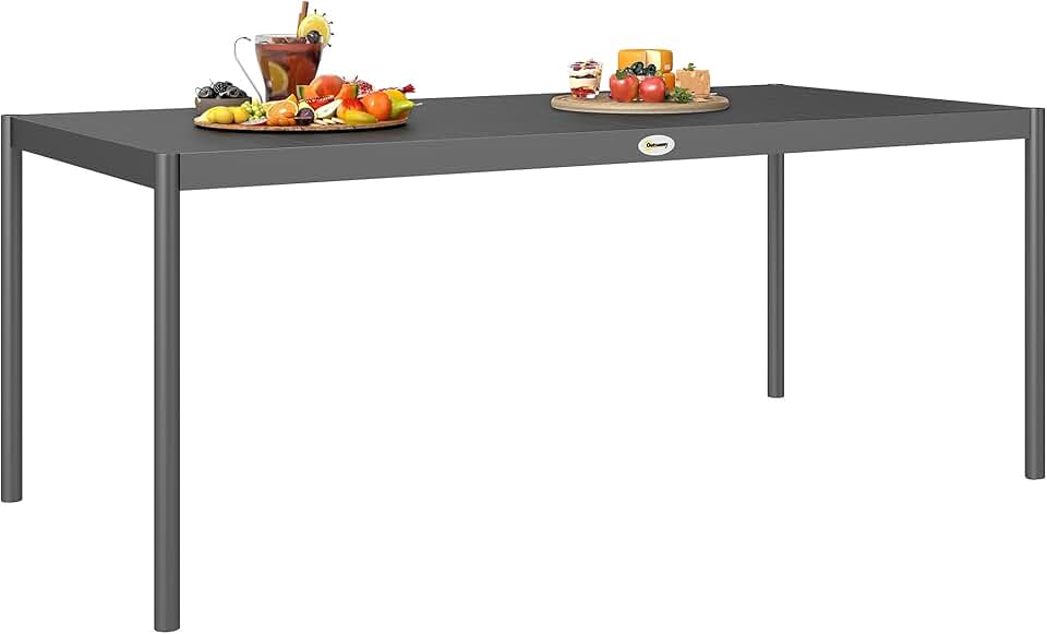 jardinite - Table de jardin 8 personnes - acier, plateau lattes, anti-rouille, gris foncé