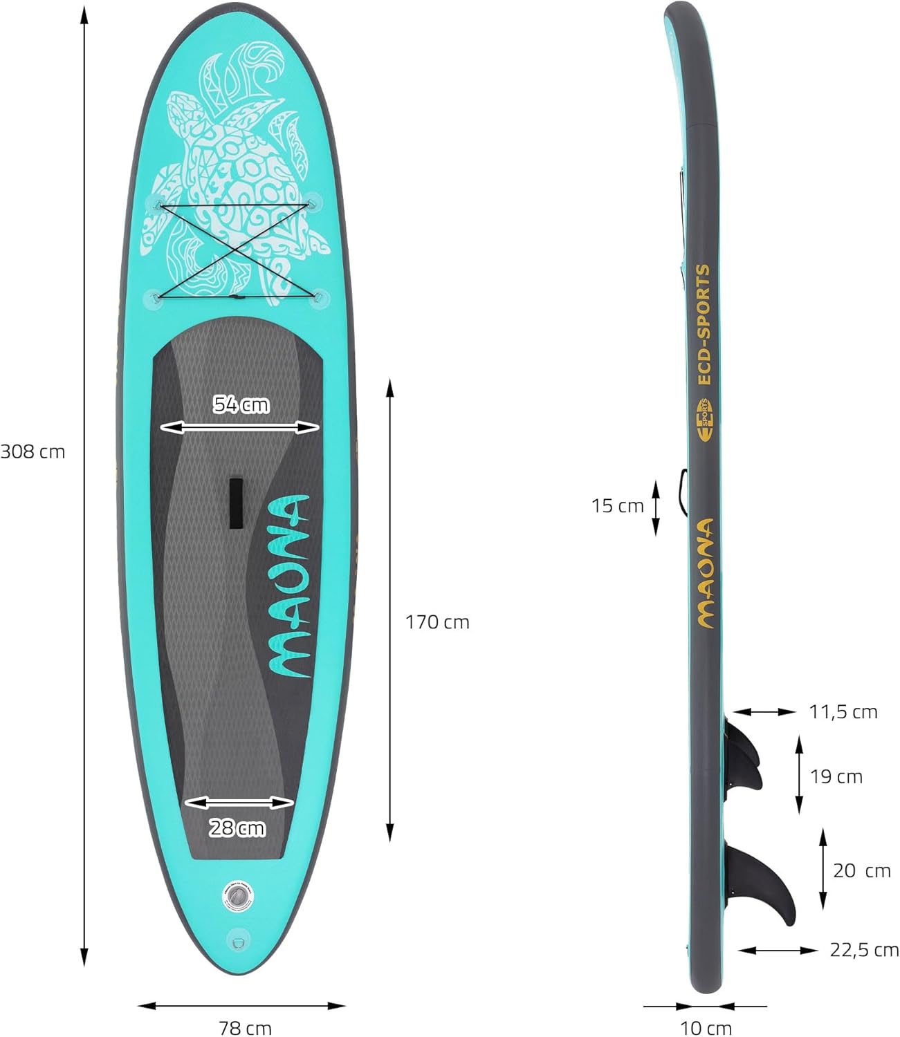jardinite - Stand Up Paddle Gonflable - 305/308/320/380 cm - PVC 120/150 kg 10/15 cm