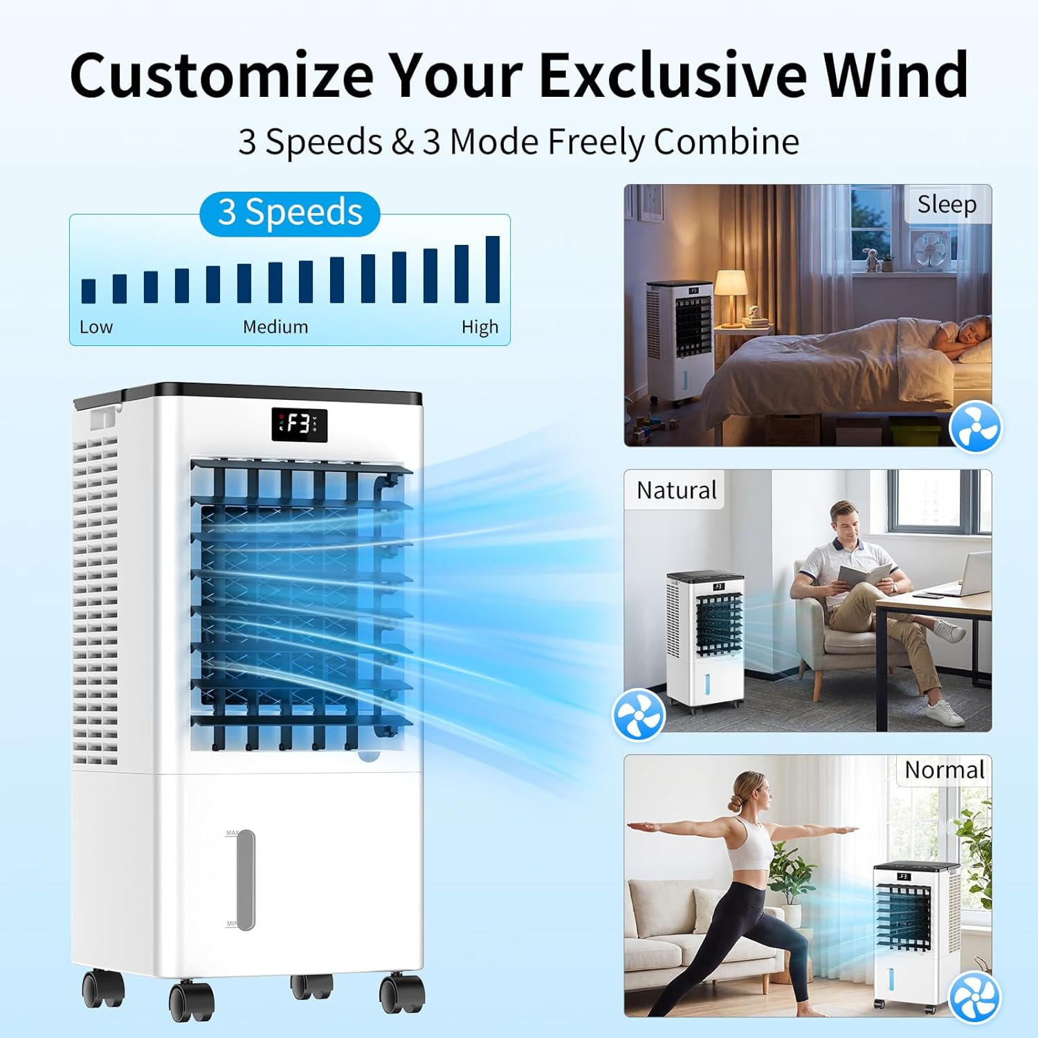 Climatiseur mobile portable 8L, 3 modes, écran, 60W, minuterie 12H