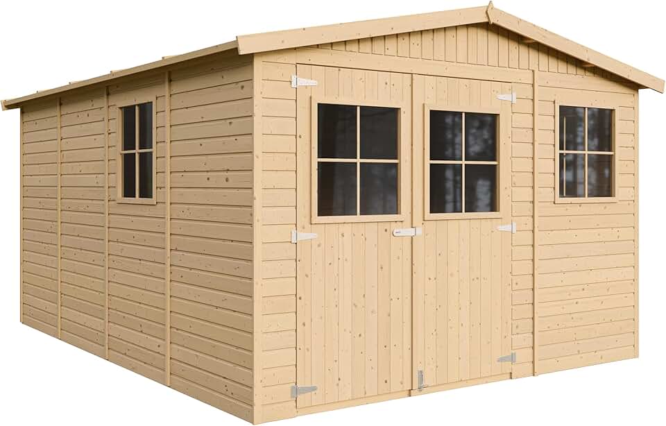jardinite - Abri de jardin série M336 - 12m², bois naturel, fenêtres, H226x324x416cm - M336