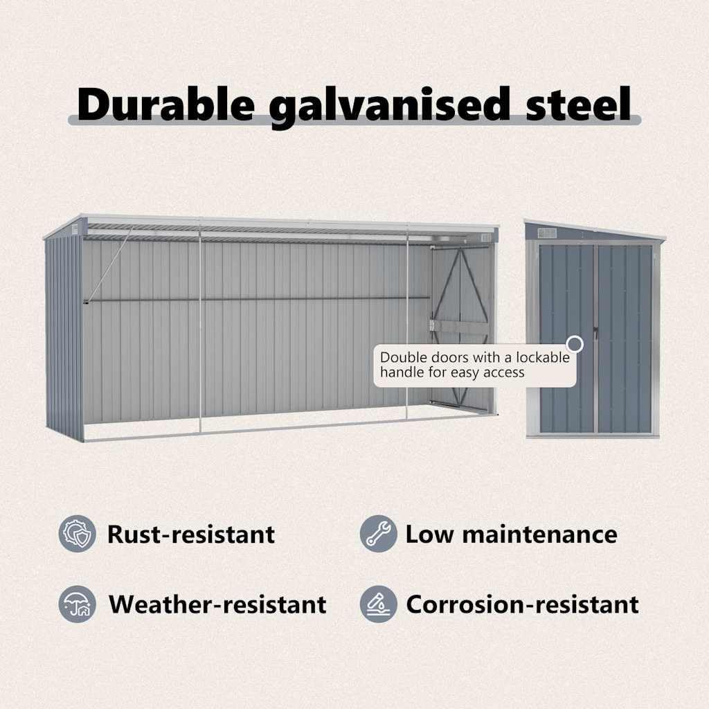 jardinite Abri de Jardin Mural Gris 118x382x178 cm Acier galvanisé, Maison & Jardin, Pelouses & Jardins, Vie en extérieur, Structures extérieures, Cabanes & abris de Jardin, Gris, (Poids 47.9KG)