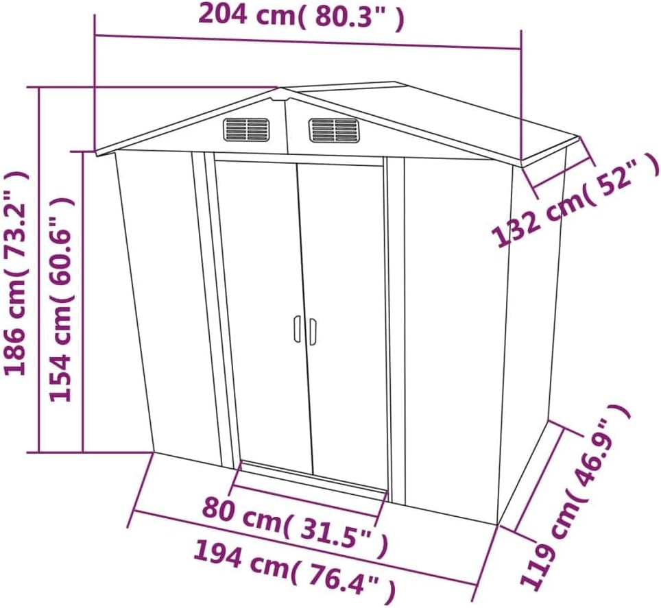 Abri de stockage métal - 204x132x186 cm - rangement jardin vert