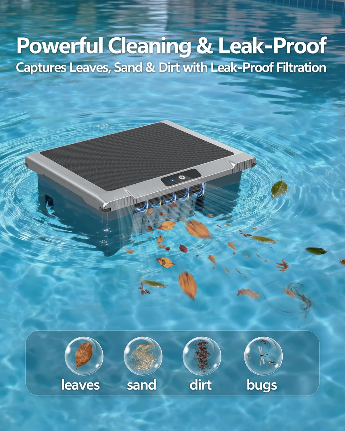 T1B Robot Nettoyeur Skimmer Solaire Robot de Surface Piscine, avec Nettoyage 24h/7, Double Modes de Recharge, Retour Automatique à la Base, adapté aux piscines Enterrées et Hors Sol (Bleu)
