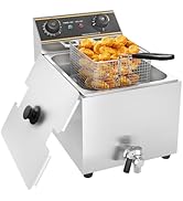 jardinite Friteuse électrique,6L commerciale friteuse avec valve de vidange acier inoxydable, Frite...
