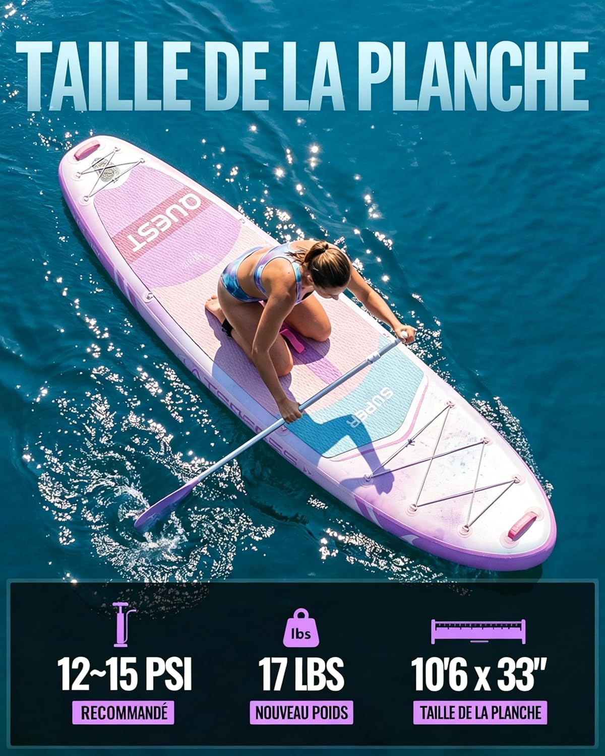 Stand Up Paddle Gonflable Adulte avec Siège Kayak & Accessoires, 320x84cm Planche de Sup Extra Large pour 2 Personnes, Charge 200kg, Kayak Gonflable 2 Places Stable et Antidérapant pour Surf