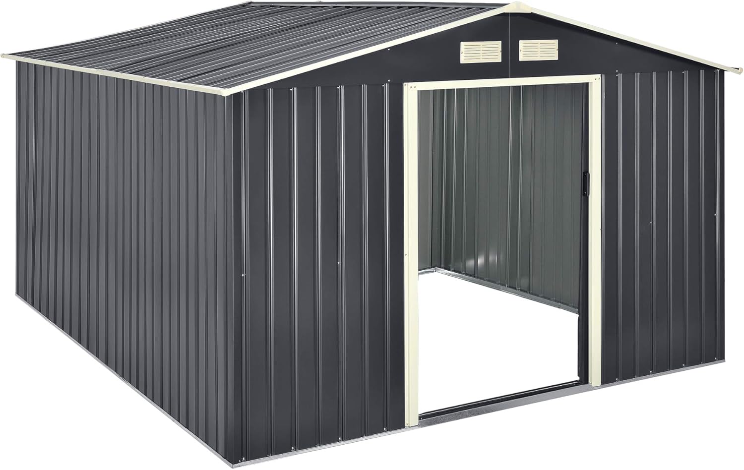jardinite Abri de Jardin 15 m³ Robuste Cabane de Stockage Extérieur Cabane à Outils Toit à Pignon Tôles en Acier Galvanisées Gris Foncé