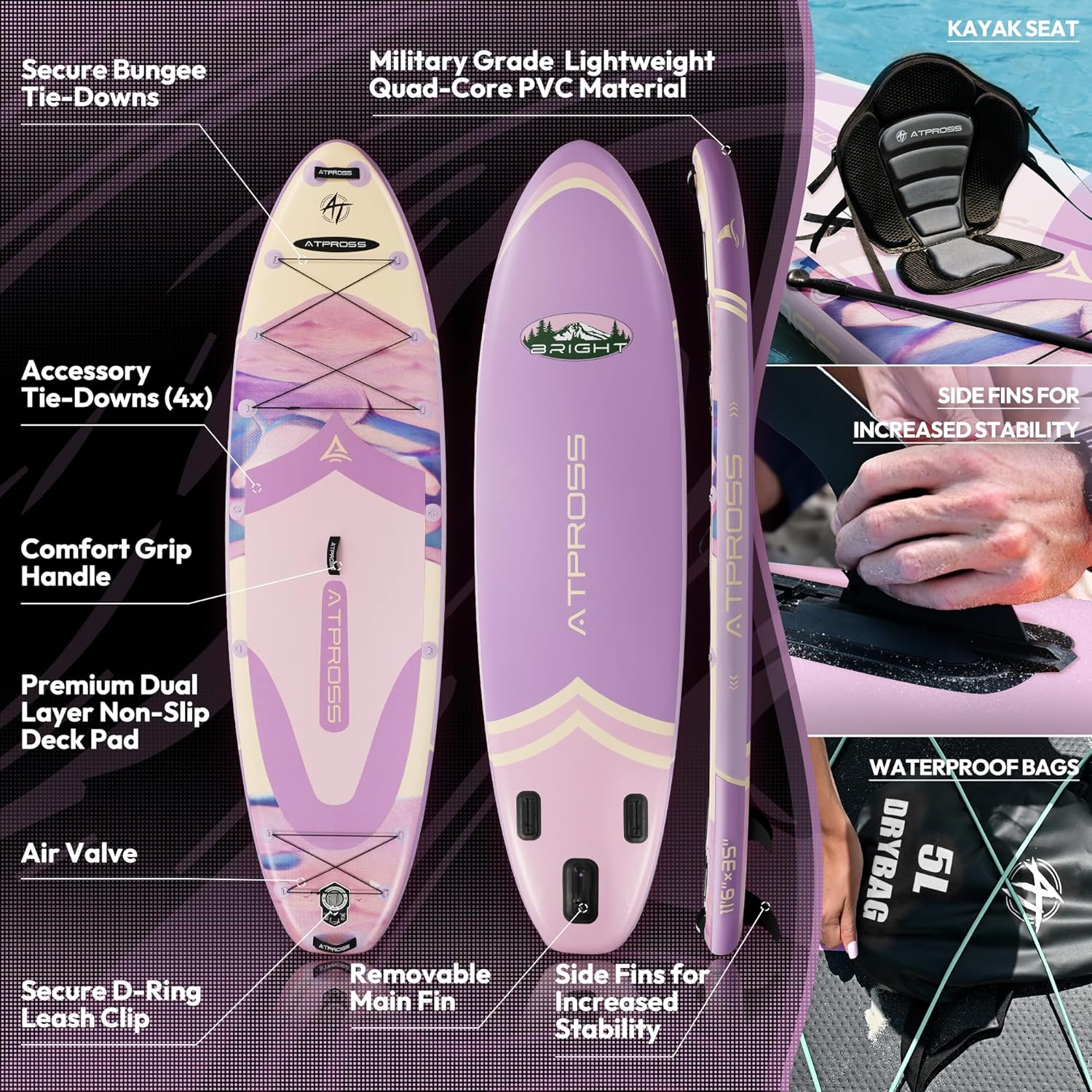 Planche à pagaie gonflable pour adultes, 350 x 89 x 15 cm, 200 kg, extra large, avec kit d'accessoires de SUP et sac à dos, planche de kayak antidérapante, stable, pour yoga, pêche, surf