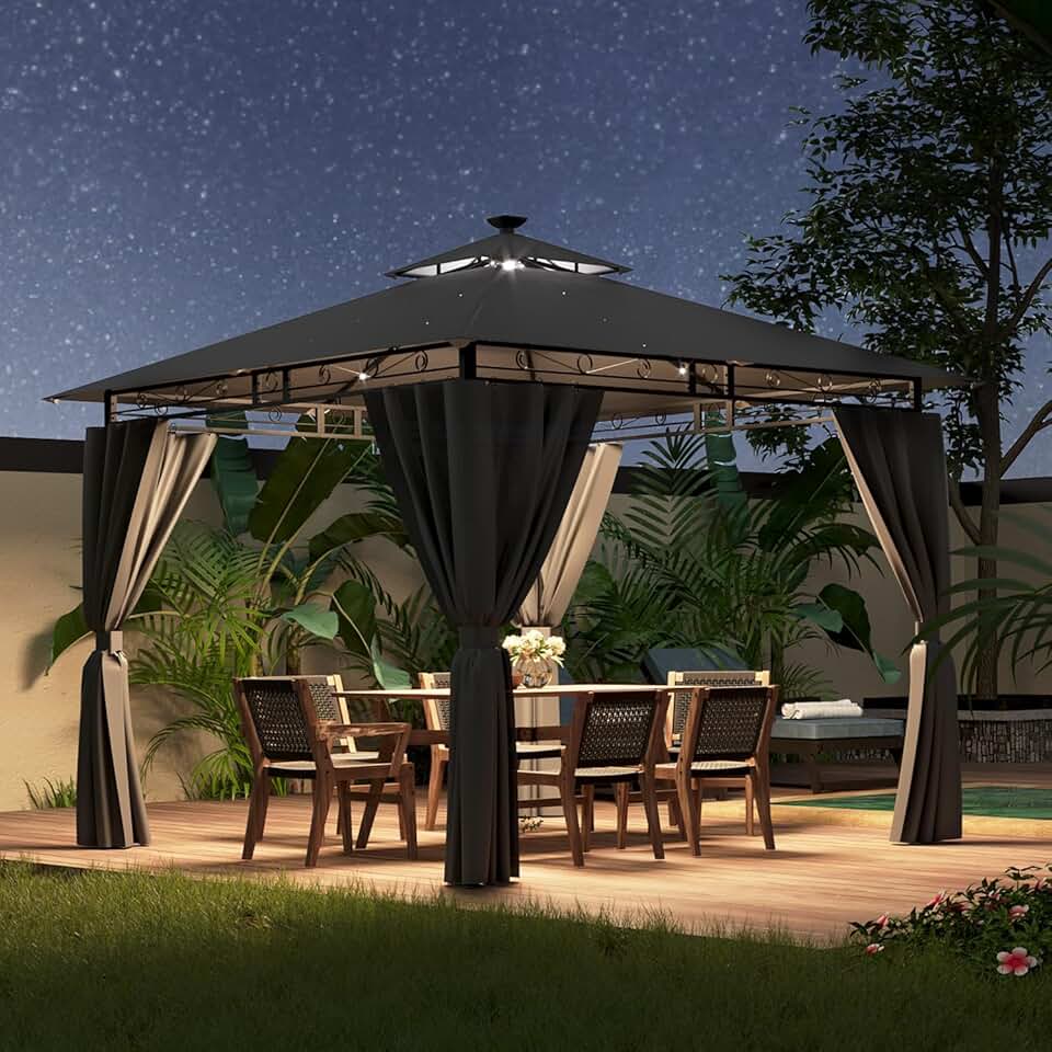 jardinite - Tonnelle Deluxe - 3x3m - LED, métal, 4-6 pers, gris