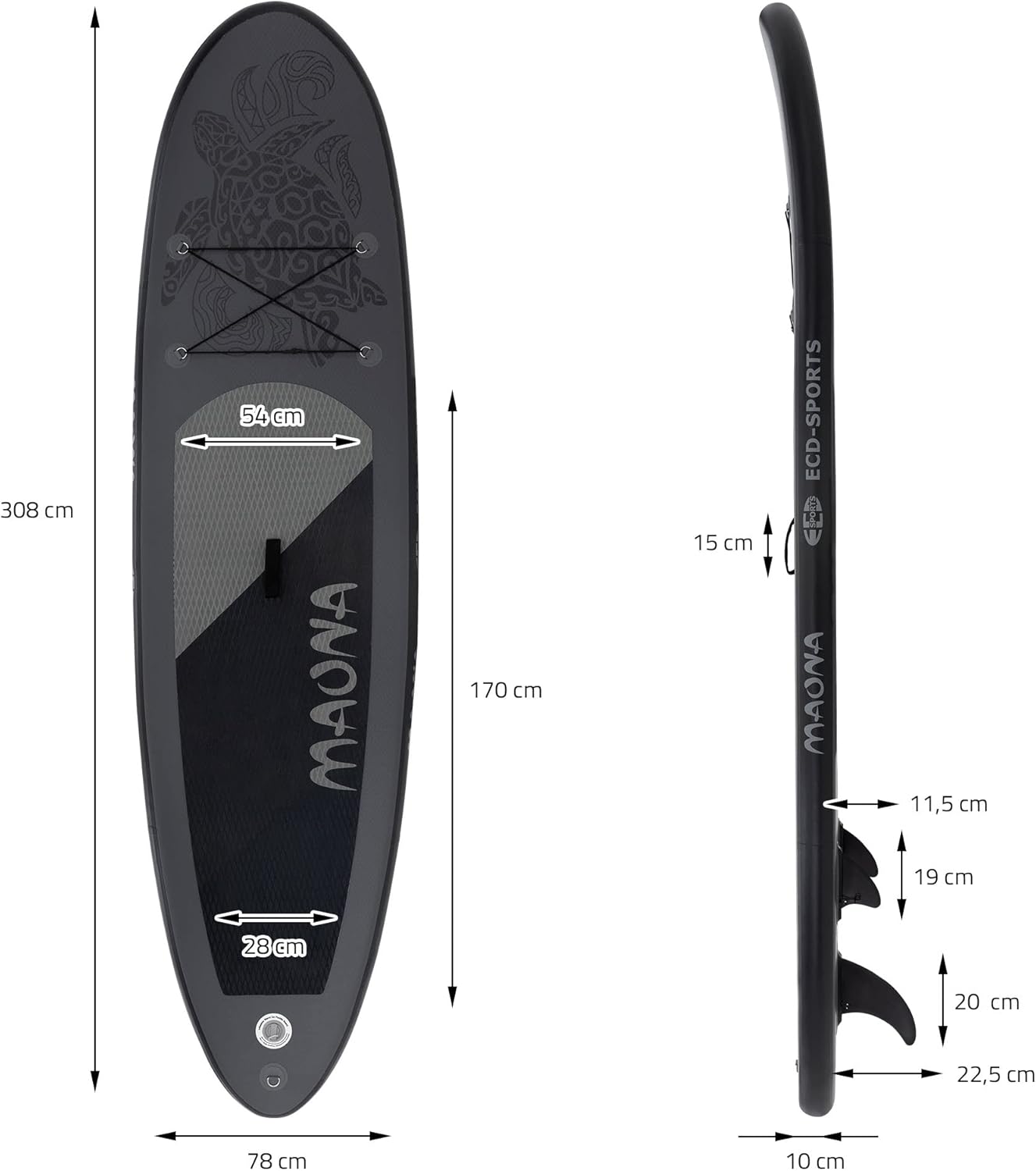 jardinite - SUP gonflable série Stand Up - 305/308/320/380 cm - PVC, 120/150 kg, 10/15 cm d’épaisseur