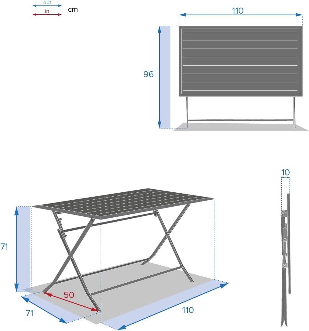 jardinite - Azua - table pliante 4 places, alu époxy gris graphite