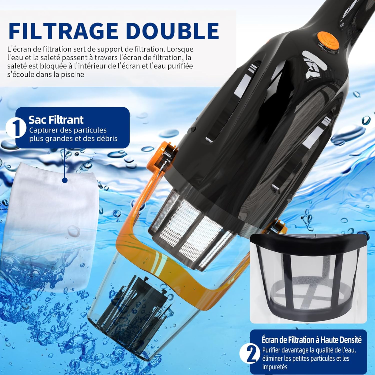 2026 Aspirateur de Piscine à Batterie Rechargeable, Aspirateur à Main sans Fil, 60 Minutes d'Autonomie Nettoyeur Électrique pour Piscine, Jacuzzi, Spa, Argenté