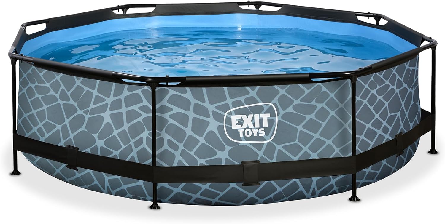 jardinite Piscine Tubulaire Stone - ø300x76cm - Piscine Hors Sol Ronde avec Pompe Filtrante à Cartouche - Entrée Basse - Idéal pour Les Jeunes Enfants - Cadre Stable - Design Unique - Gris