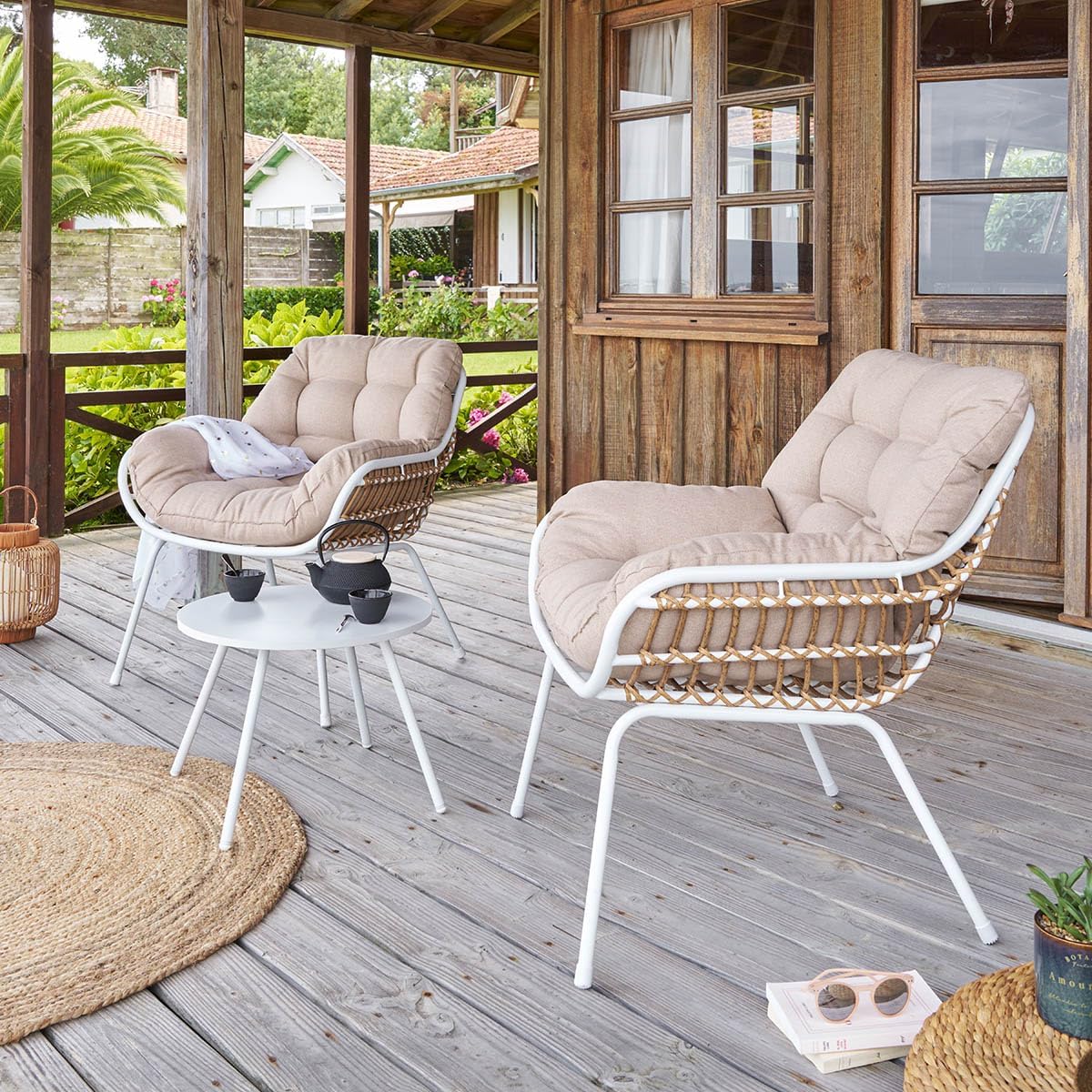 jardinite - Paopao Duo - acier époxy blanc 2 places - compact et élégant