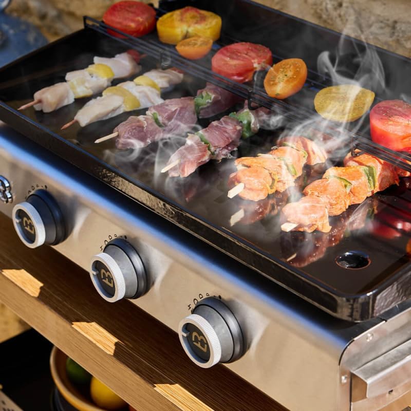 Favex - Plancha Silvia II Evo - 67x34 cm - 3 feux, fonte émaillée Stable Flame, 8-10 convives, Clear Flow