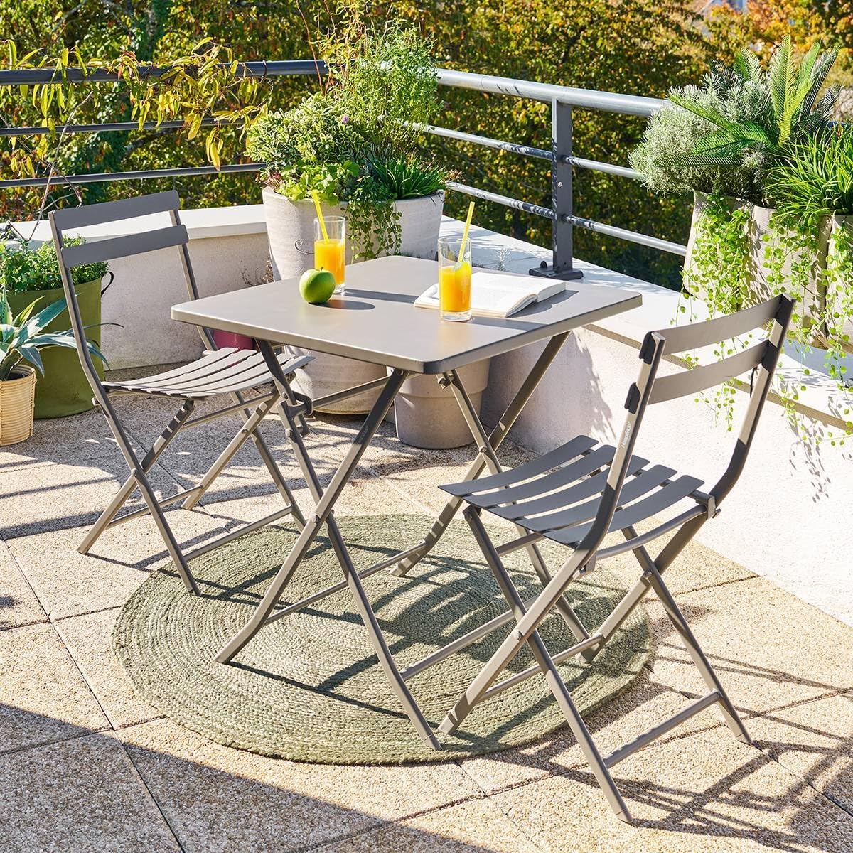 jardinite - Greensboro série - 2 places - acier antirouille renforcé - table carrée pliante