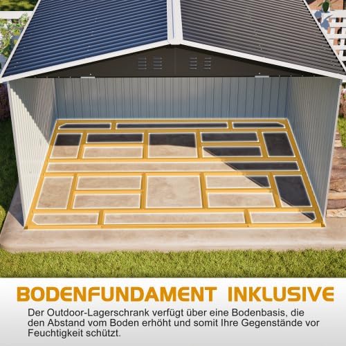 Abri de jardin en métal 300 x 252 cm – Noir – Grand abri de jardin résistant aux intempéries avec toit à pignon, pour vélos et outils, abri de jardin XXXL