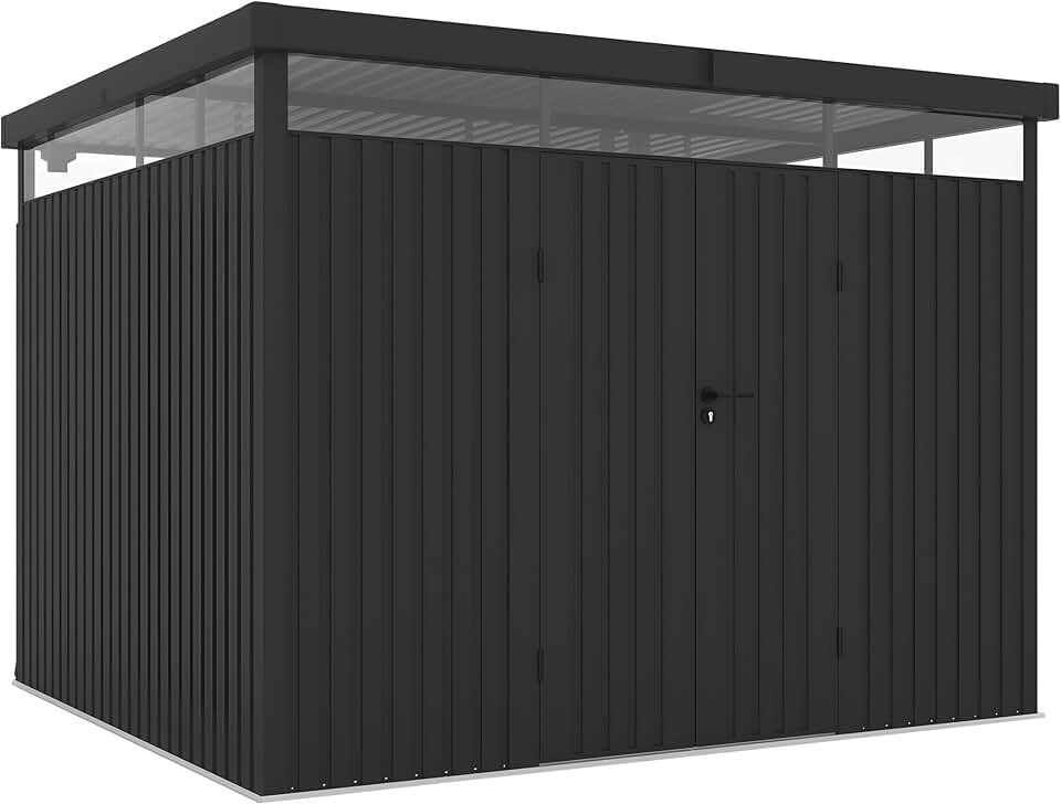 jardinite - abri de jardin métal quartz série - 296x259x218 cm, toit plat, fermeture à clé, lampe, lucarne 360°