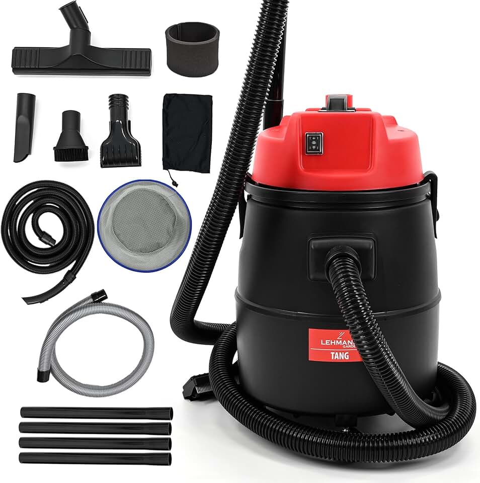 jardinite Aspirateur de Piscine 4-en-1, 1400 W, Réservoir 30 L, Aspiration à Sec & Humide et Fonction de Soufflerie, Nettoyage Efficace du Fond, Aspirateur de Bassin avec Accessoires, Noir/Rouge