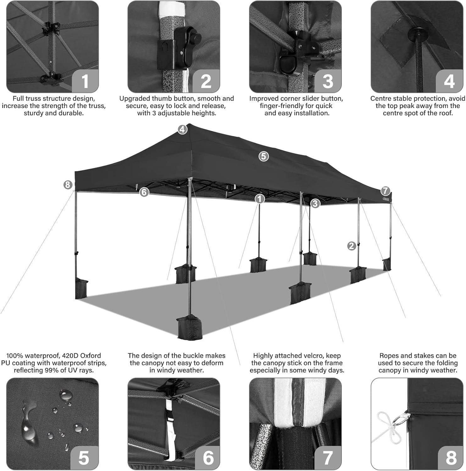 Tooluck - Pop-up robuste - 25,4x76,2 cm - 8 parois, imperméable, sac à roulettes