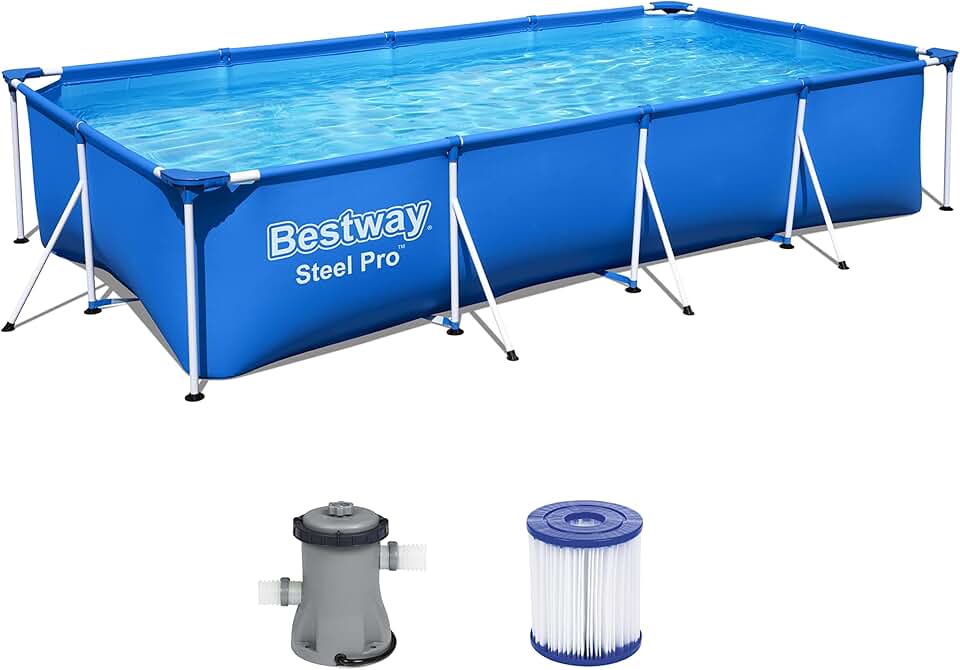 jardinite – Steel Pro – Piscine rectangulaire pour Enfant – avec Cadre en Acier et Pompe filtrante Piscine pour Enfant. 400 x 211 x 81 cm Bleu