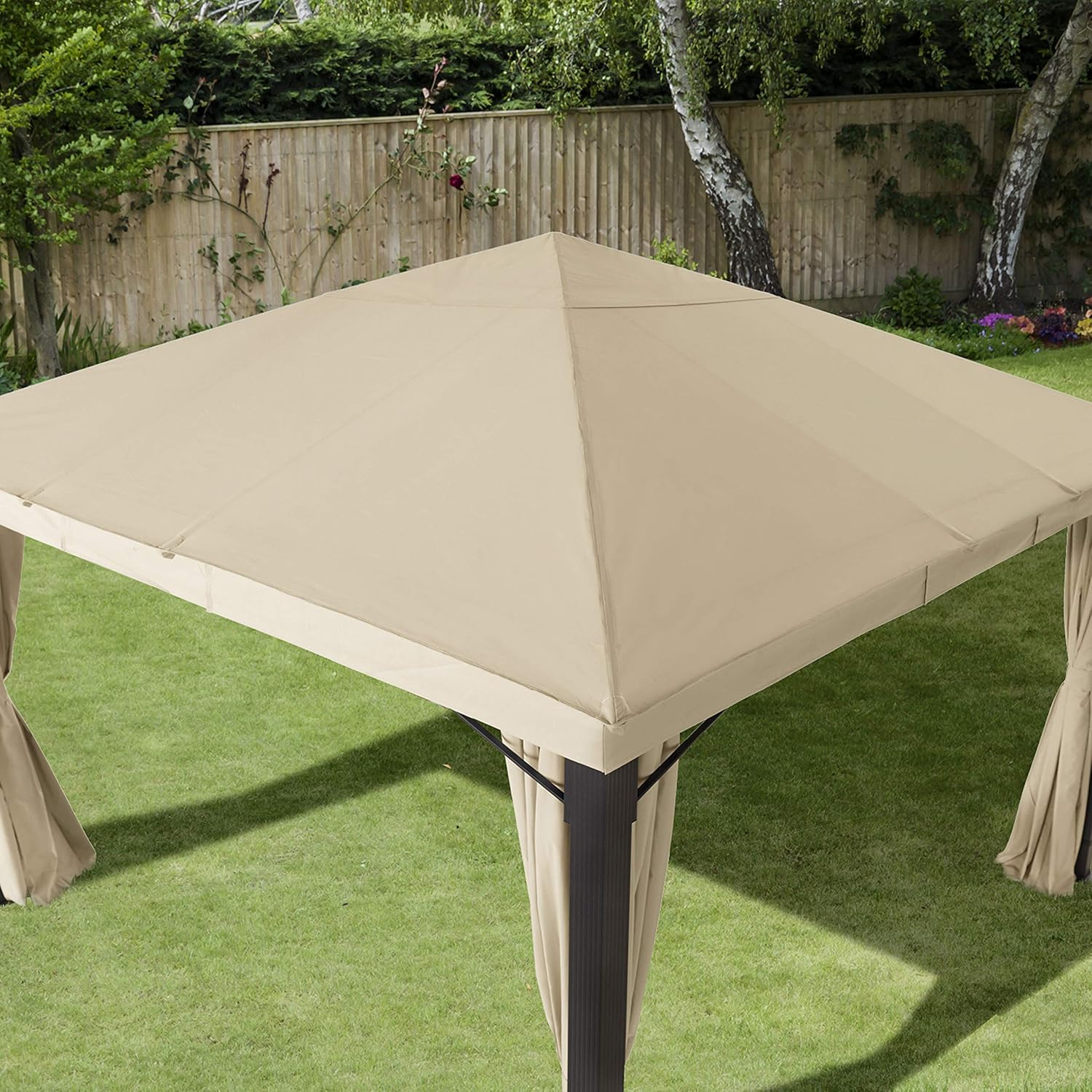 Pavillon de Jardin - ALU Premium - 4x4 m - bâche 220g/m² imperméable, 4 côtés, Champagne